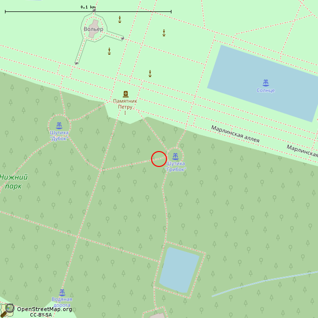 Карта где находится Фонтан-шутиха «Зонтик» (Санкт-Петербург) в крупном масштабе