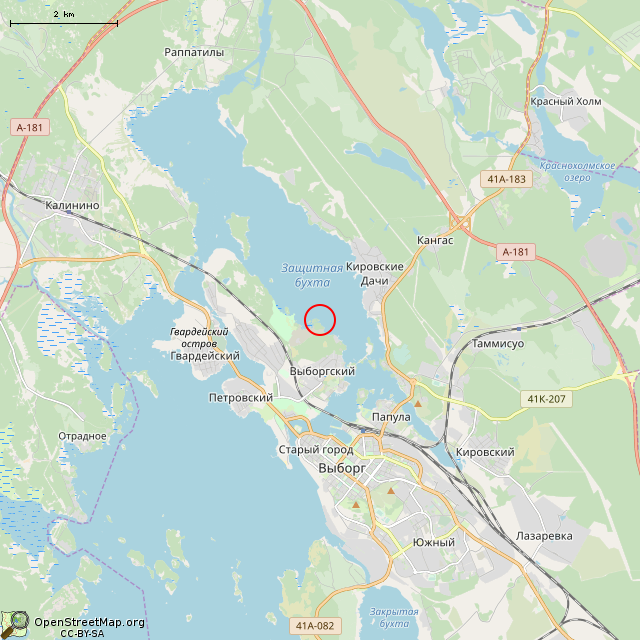 Карта где находится Щучий камень (Выборг) в мелком масштабе