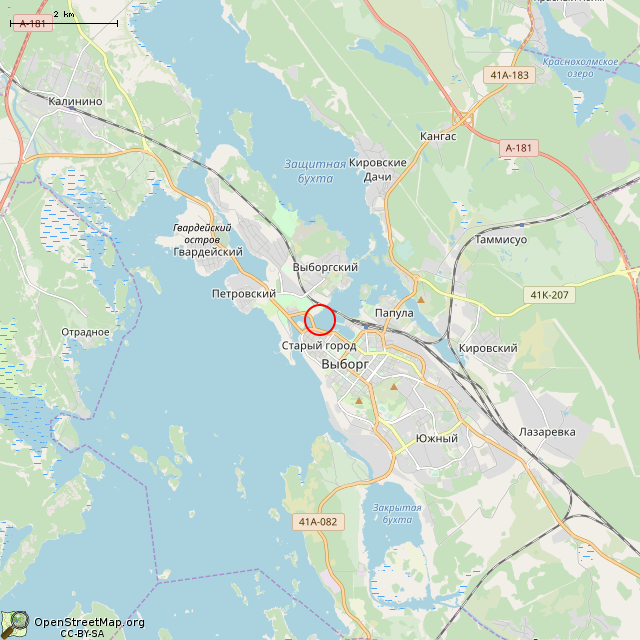 Карта где находится Скала с велосипедом (Выборг) в мелком масштабе