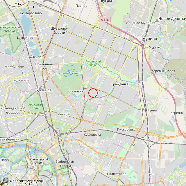 Карта где находится Поклонный крест (Санкт-Петербург) в мелком масштабе