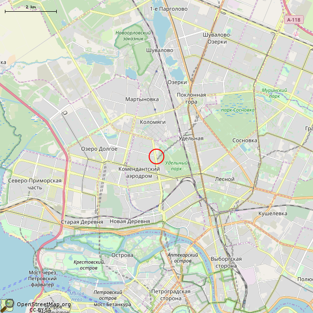 Карта где находится Поклонный крест (Санкт-Петербург) в мелком масштабе