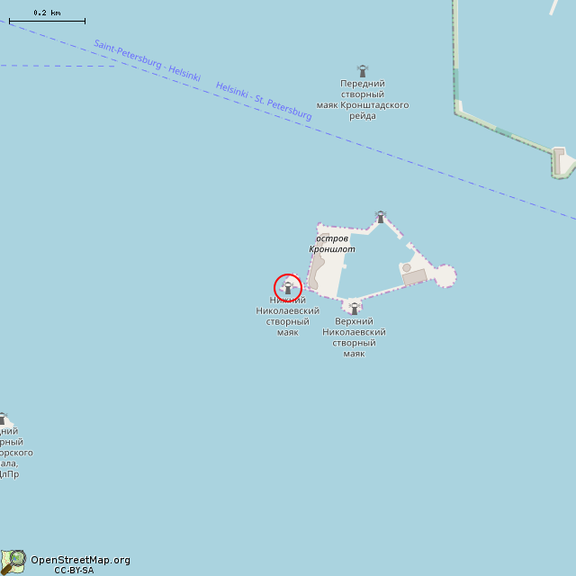 Карта где находится Маяк Нижний Николаевский (створный передний) (Санкт-Петербург) в среднем масштабе
