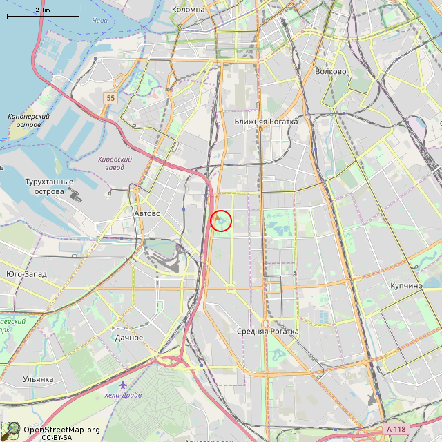 Карта где находится Памятник военным летчикам — МиГ-19 (Санкт-Петербург) в мелком масштабе