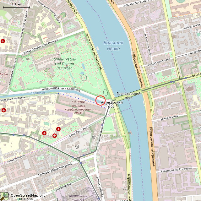 Карта где находится Гранитный причал (Санкт-Петербург) в среднем масштабе