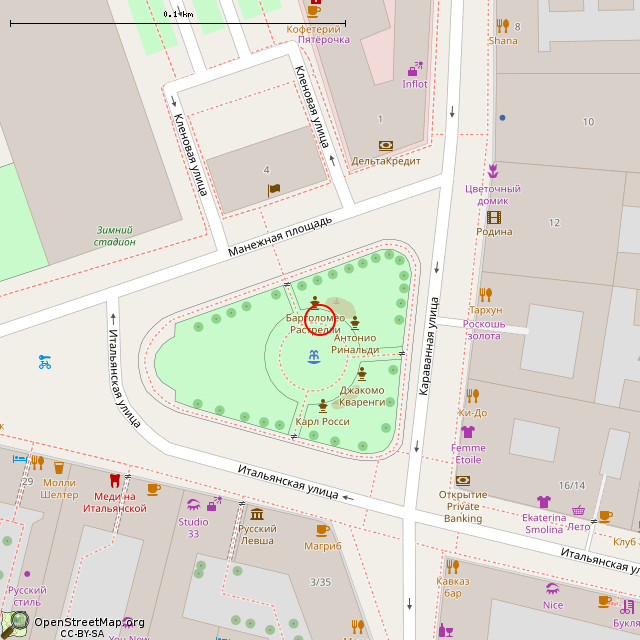 Карта где находится Бюст Растрелли (Санкт-Петербург) в крупном масштабе