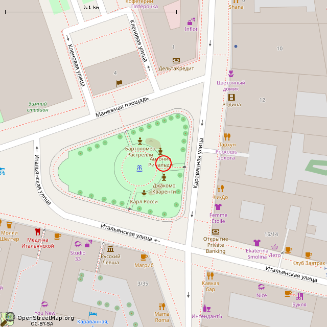Карта где находится Бюст Ринальди (Санкт-Петербург) в крупном масштабе