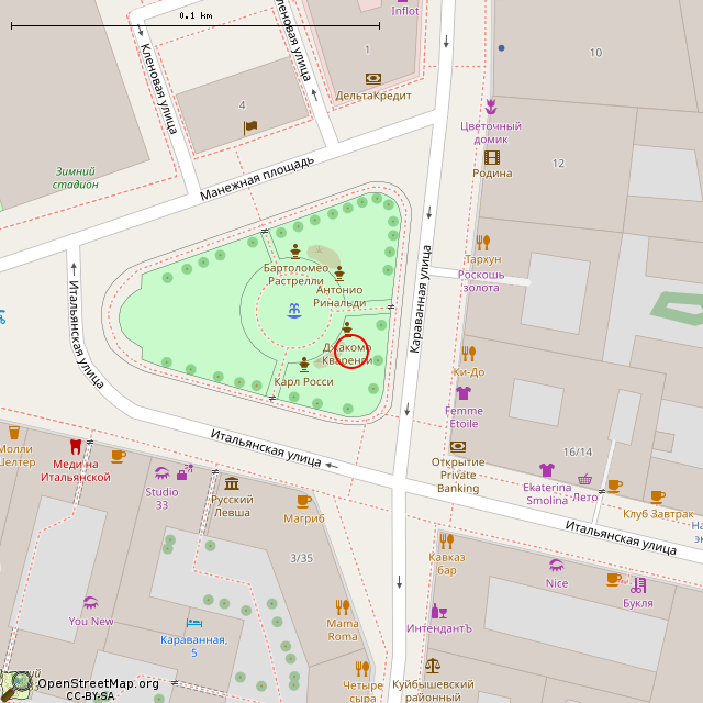 Карта где находится Бюст Кваренги (Санкт-Петербург) в крупном масштабе