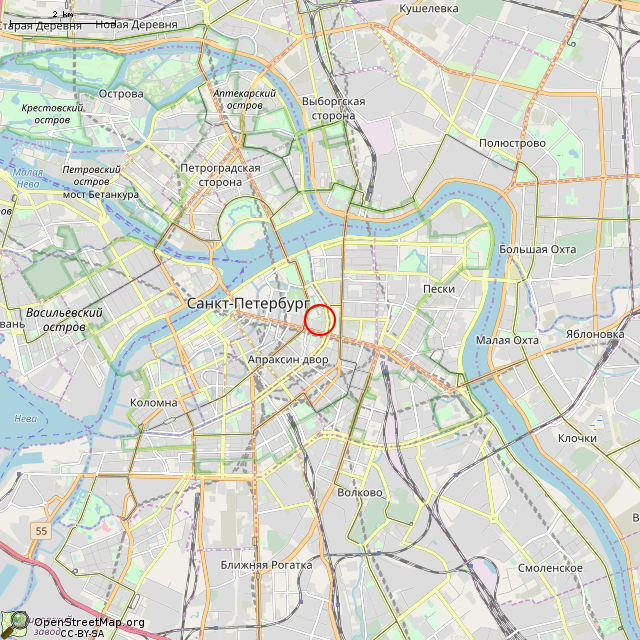 Карта где находится Бюст Росси (Санкт-Петербург) в мелком масштабе