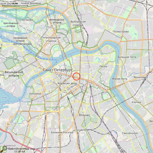 Карта где находится Причал прогулочных кораблей (Санкт-Петербург) в мелком масштабе
