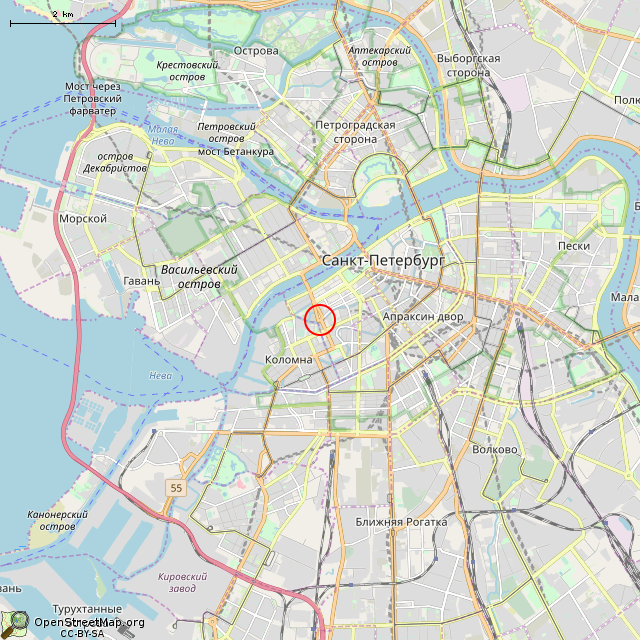 Карта где находится Два морских якоря (Санкт-Петербург) в мелком масштабе