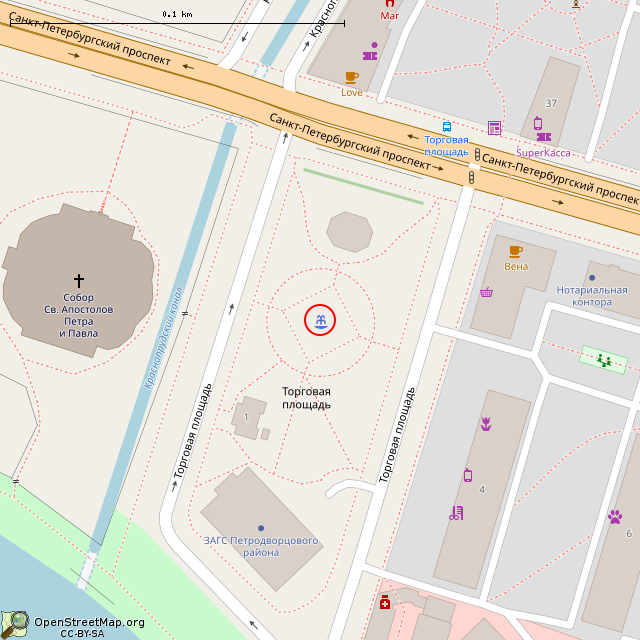 Карта где находится Светомузыкальный фонтан (Санкт-Петербург) в крупном масштабе
