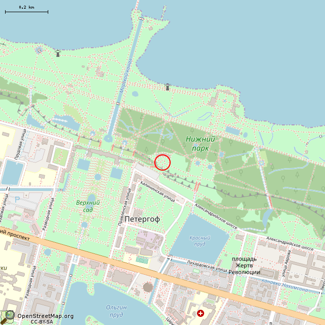 Карта где находится Фонтан «Оранжерейный» (Санкт-Петербург) в среднем масштабе