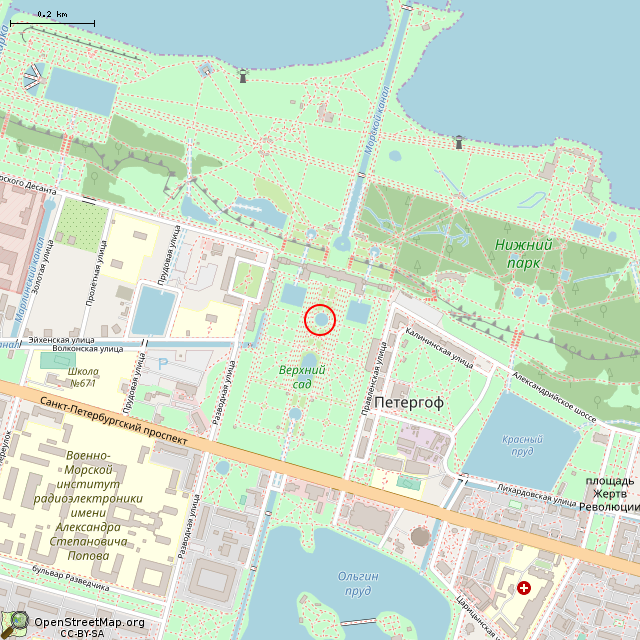Карта где находится Пруд с фонтаном «Дубовый» (Санкт-Петербург) в среднем масштабе