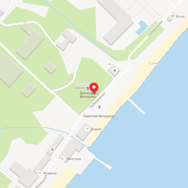 Карта где находится Дом-музей М. А. Волошина (Коктебель) в крупном масштабе