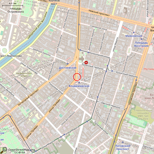 Карта где находится Фонтан с мостиком (Санкт-Петербург) в среднем масштабе