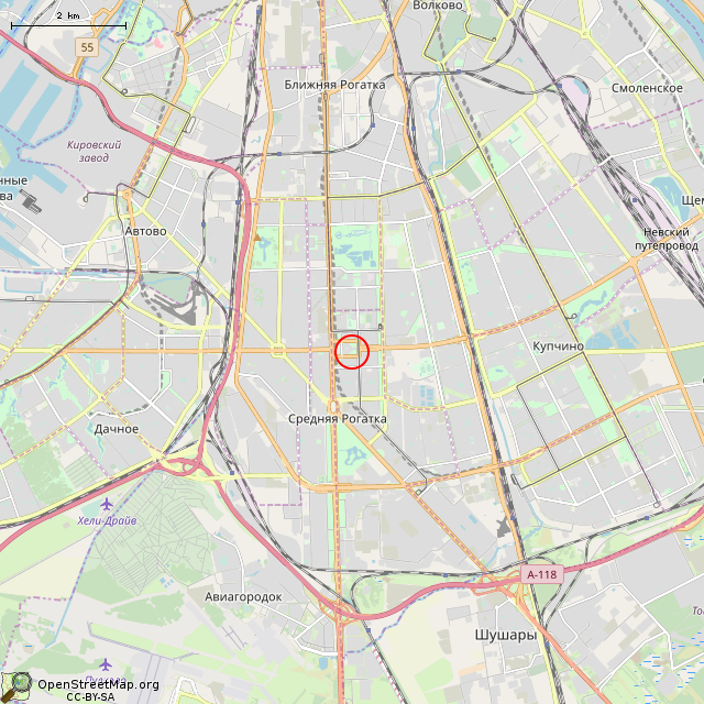 Карта где находится Дот № 65 оборонительного рубежа «Ижора» (Санкт-Петербург) в мелком масштабе
