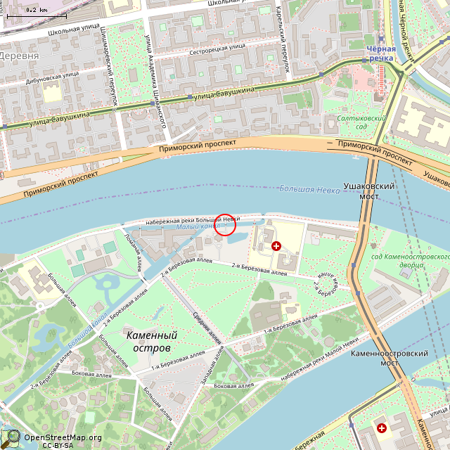 Карта где находится 3-й Каменноостровский мост (Санкт-Петербург) в среднем масштабе