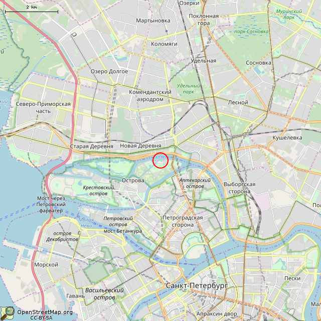 Карта где находится 3-й Каменноостровский мост (Санкт-Петербург) в мелком масштабе