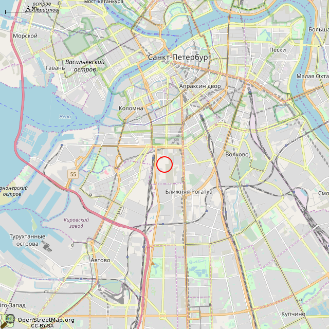 Карта где находится Водонапорная башня (Санкт-Петербург) в мелком масштабе