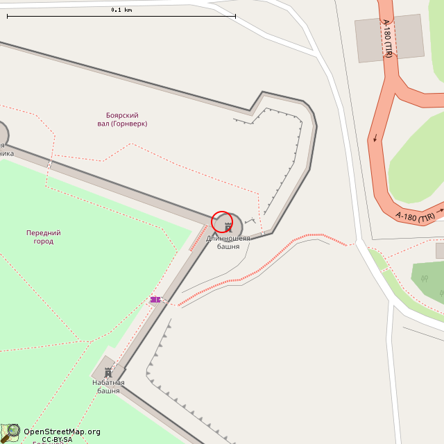 Карта где находится Длинношеяя башня (Ивангород) в крупном масштабе