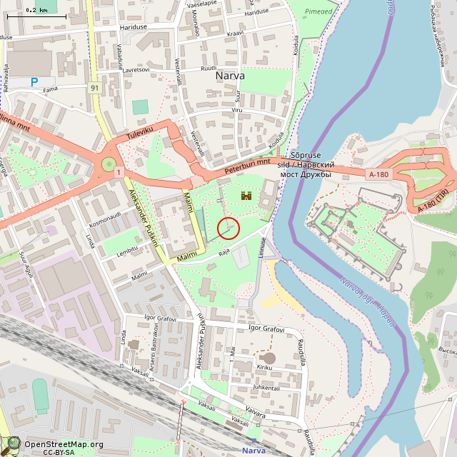 Карта где находится Юго-западная угловая башня (Нарва) в среднем масштабе