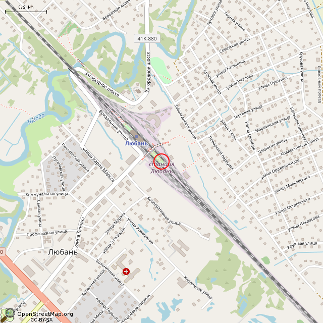 Карта где находится Бюст Серебрякову А.А. (Любань) в среднем масштабе