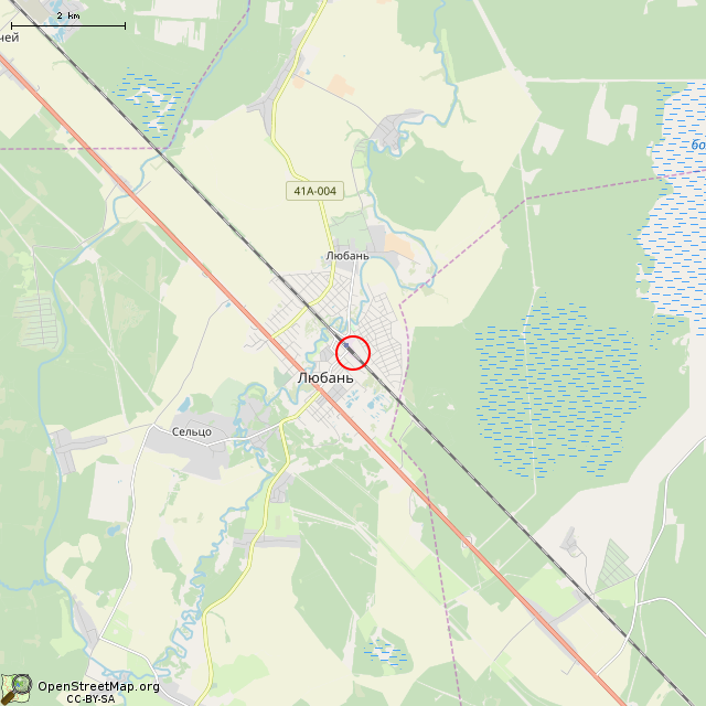 Карта где находится Бюст Серебрякову А.А. (Любань) в мелком масштабе