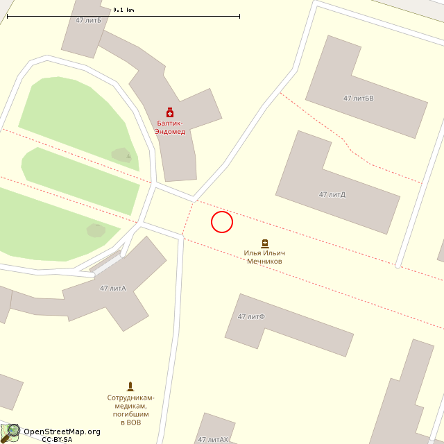 Карта где находится Памятник И. И. Мечникову (Санкт-Петербург) в крупном масштабе