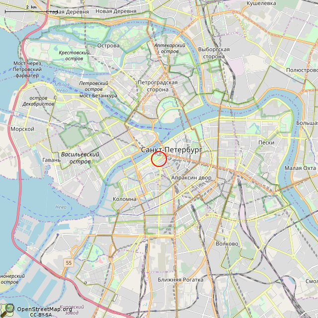 Карта где находится Крыльцо со львами (Санкт-Петербург) в мелком масштабе