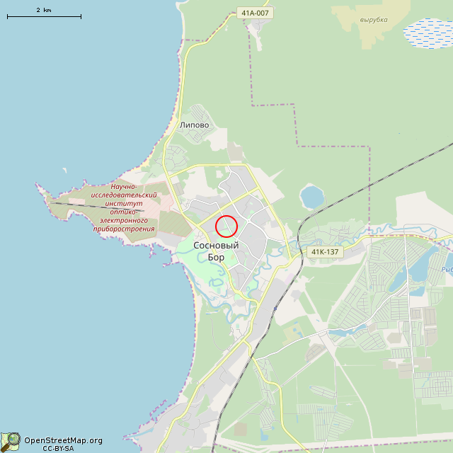 Карта где находится Аллея Героев и Монумент Славы (Сосновый Бор) в мелком масштабе