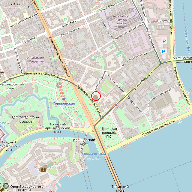 Карта где находится Минарет восточный (Санкт-Петербург) в среднем масштабе