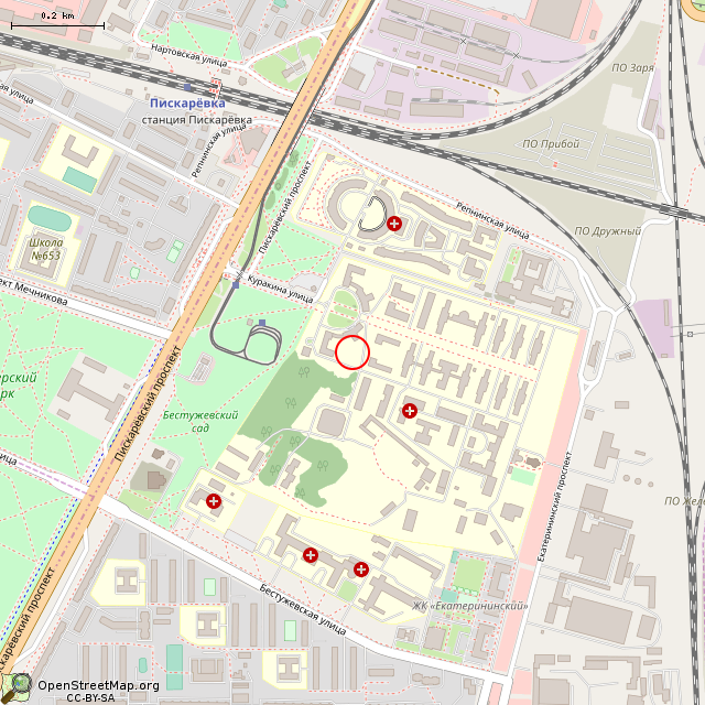 Карта где находится Памятник погибшим сотрудникам 2-го ЛМИ (Санкт-Петербург)      | Вторая мировая война, военный памятник / мемориал в среднем масштабе