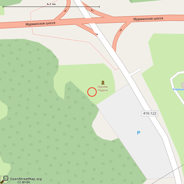 Карта где находится Памятник «Героям Ладоги» (Дусьево) в крупном масштабе