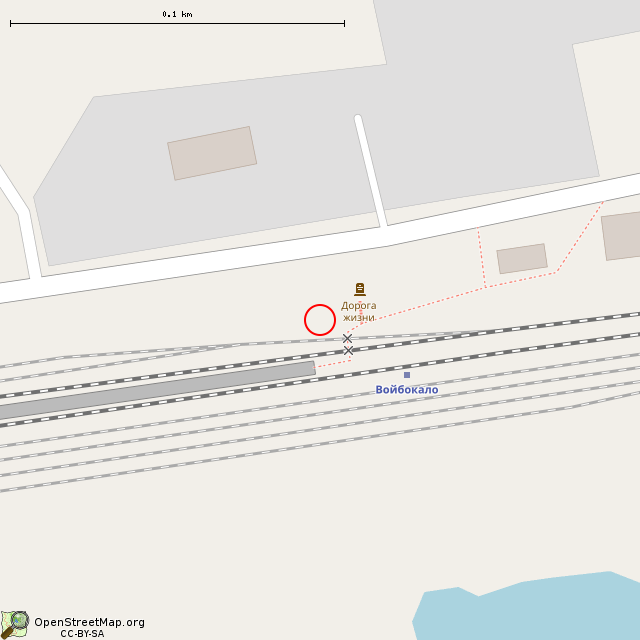 Карта где находится Памятный знак «Войбокало» на Дороге жизни в крупном масштабе