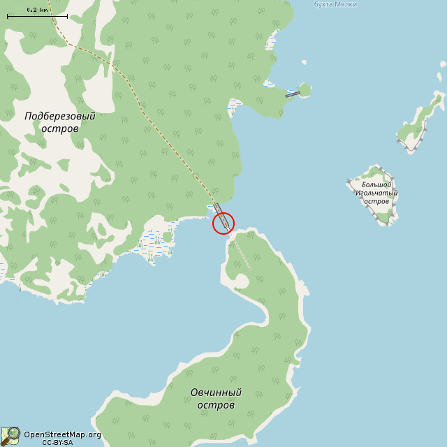 Карта где находится Дамба на остров Овчинный в среднем масштабе