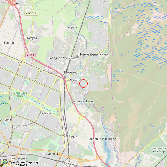 Карта где находится Памятник бойцам МПВО (Мурино) в мелком масштабе