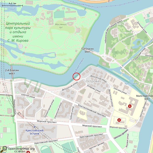 Карта где находится Причал «Депутатская ул., 34» (Санкт-Петербург) в среднем масштабе