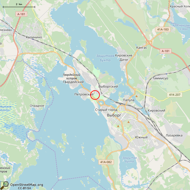 Карта где находится Мемориал русским воинам, штурмовавшим Выборг (Выборг) в мелком масштабе