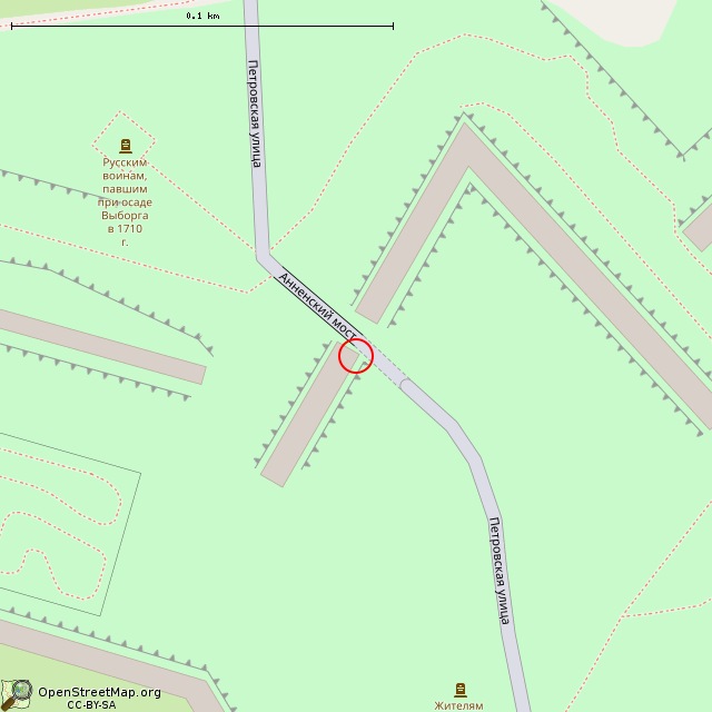 Карта где находится Внешние Фридрихсгамские (Равелинные) ворота (Выборг) в крупном масштабе