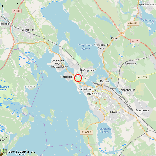 Карта где находится Внешние Фридрихсгамские (Равелинные) ворота (Выборг) в мелком масштабе