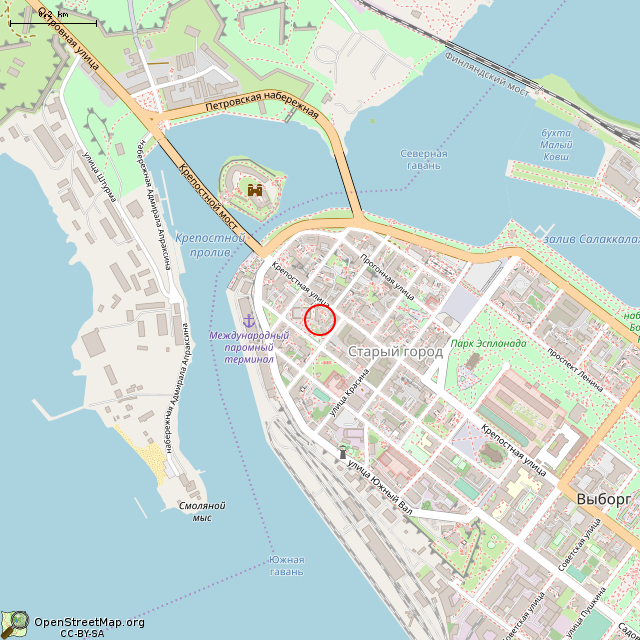 Карта где находится Часовая башня XV век (Выборг) в среднем масштабе