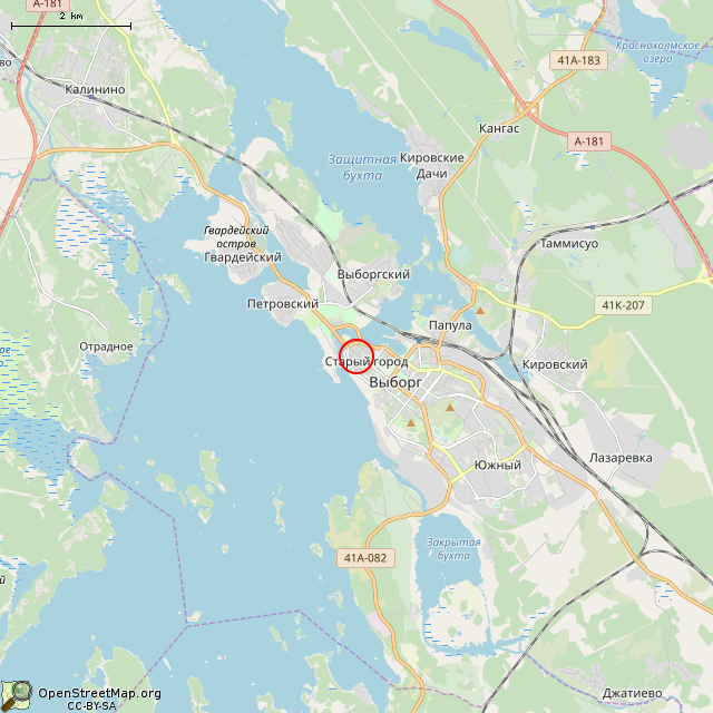 Карта где находится Часовая башня XV век (Выборг) в мелком масштабе