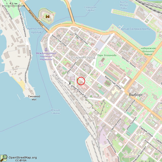 Карта где находится Башня ратуши (Выборг) в среднем масштабе