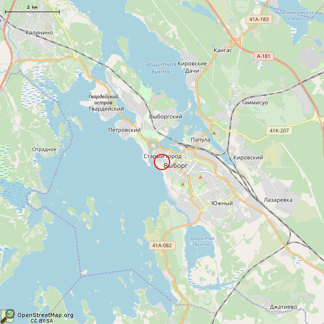 Карта где находится Башня ратуши (Выборг) в мелком масштабе