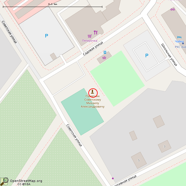 Карта где находится Памятник Герою Советского Союза М. А. Советскому (Советский) в крупном масштабе