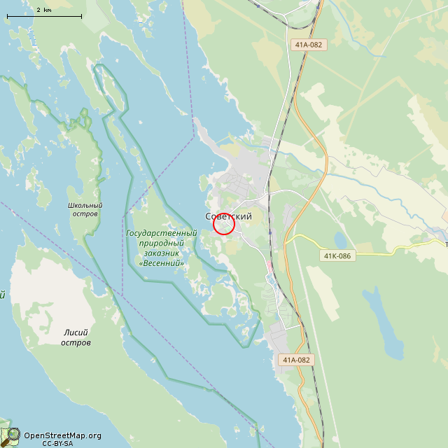 Карта где находится Памятник Герою Советского Союза М. А. Советскому (Советский) в мелком масштабе