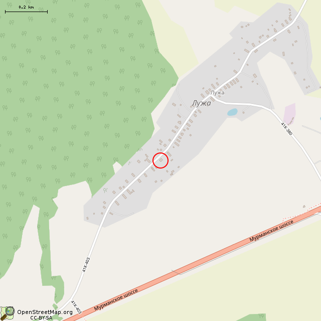 Карта где находится Здание бывшего магазина (Лужа) в среднем масштабе