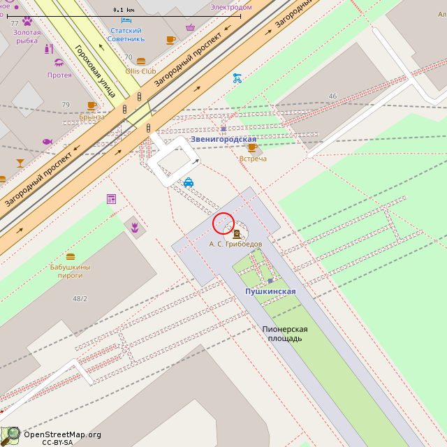 Карта где находится Памятник А. С. Грибоедову (Санкт-Петербург) в крупном масштабе