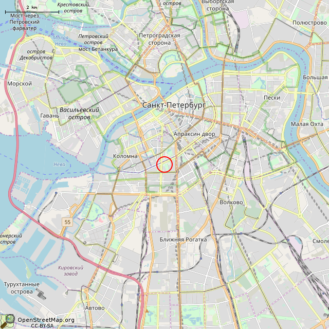 Карта где находится Статуя Екатерины II (Санкт-Петербург) в мелком масштабе