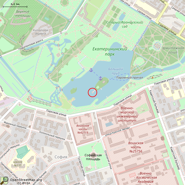 Карта где находится Чесменская (Орловская) колонна (Санкт-Петербург) в среднем масштабе